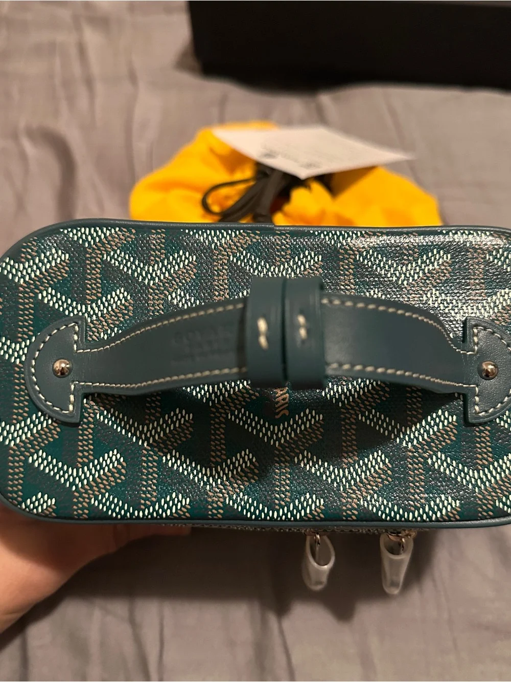 Goyard Mini Green Coated Canvas Vanity Muse Case with Removable Strap